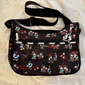 Disney LeSportsac Black Crossbody Bag with Mickey and Minnie Design Valentines